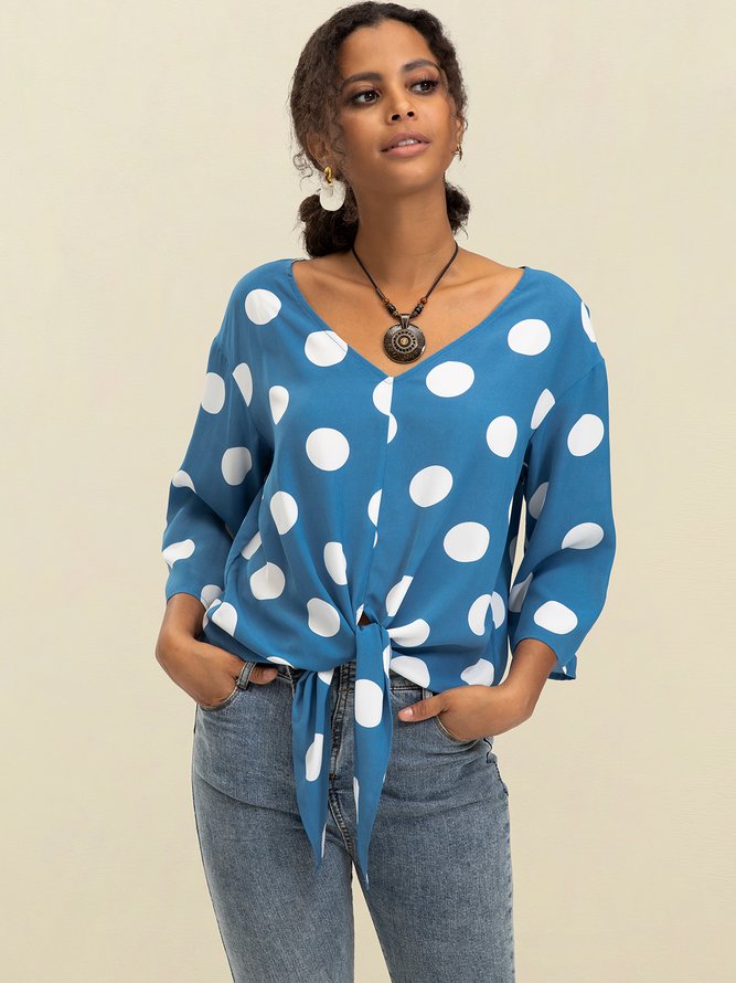 Blau Baumwollmischung Paneeliert Urlaub Blusen & Shirts