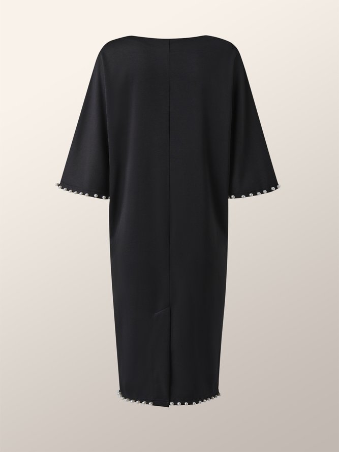 Elegant Rundhals Unifarben Halbarm Kleid