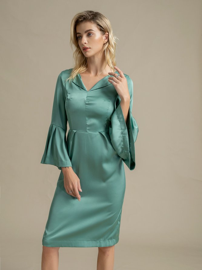 V-Ausschnitt Täglich 3/4 Ärmel Normal Elegant Kleid