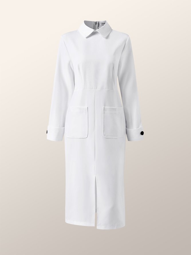 Regelmäßige Passform Revers Formal Unifarben Taschen Kleid