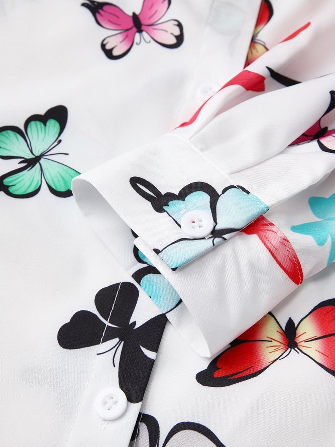 Urlaub Schmetterling Bluse mit Hemdkragen