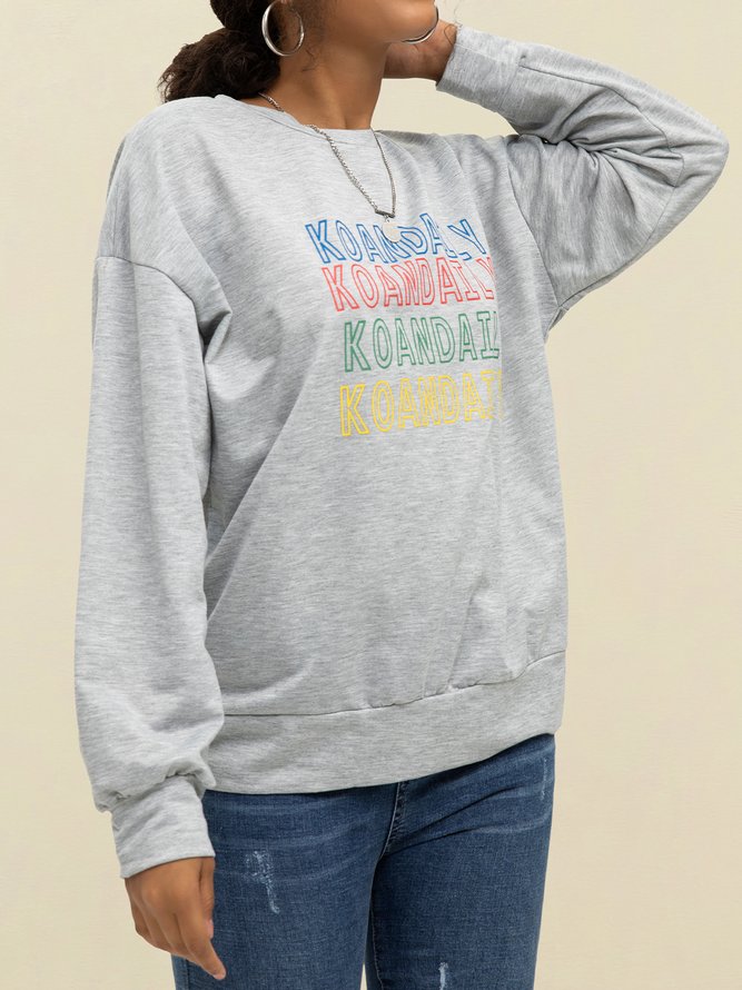 Grau Buchstabe Rundhals Baumwollmischung Lässig Shirts & Blusen&Shirts