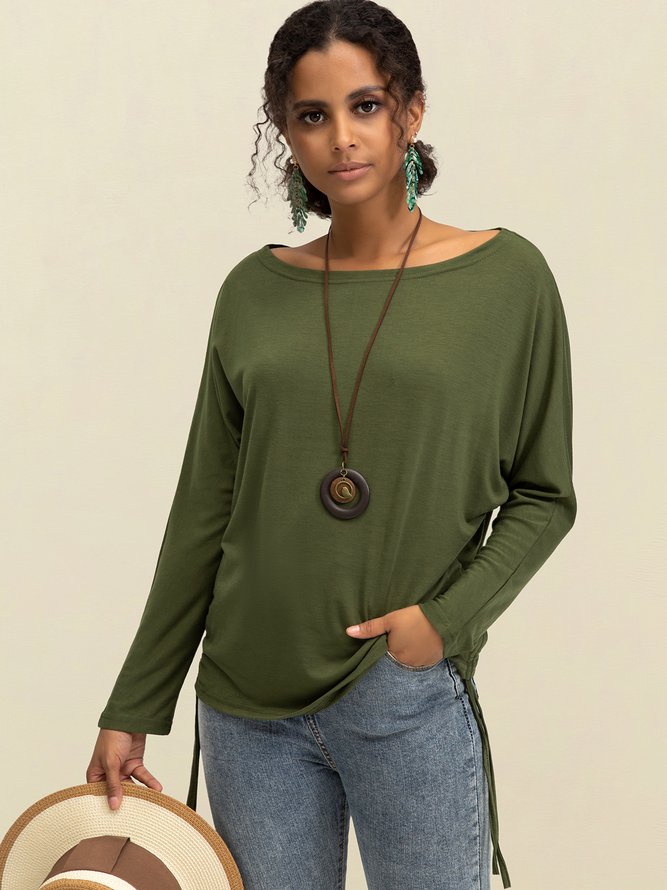 Grün Langarm Baumwollmischung Blusen & Shirts