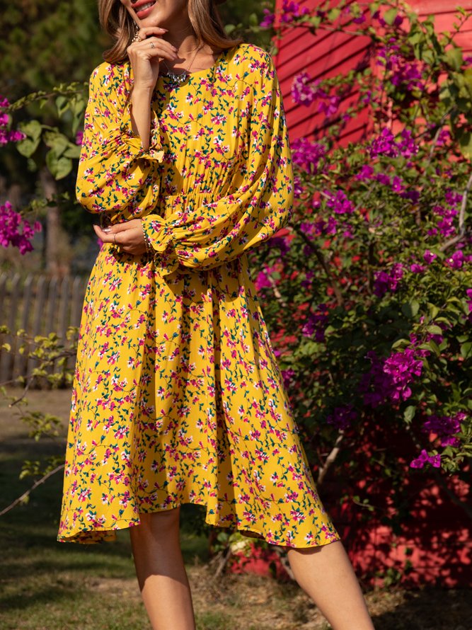 Gelbe Lässige Kleider mit Blumenmuster