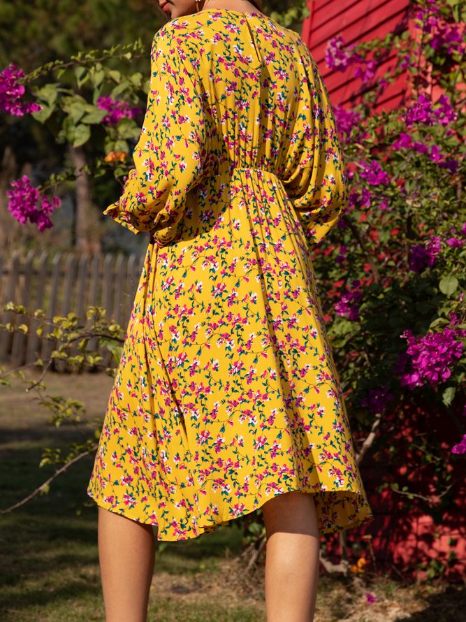 Gelbe Lässige Kleider mit Blumenmuster