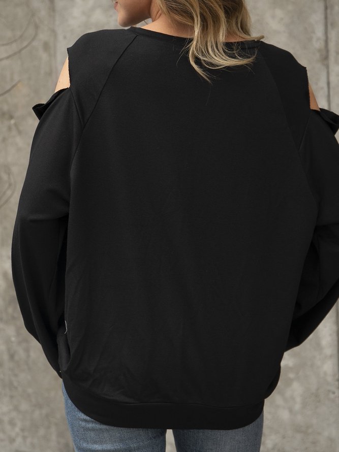 Schwarz Baumwollmischung Unifarben Paneeliert Langarm Blusen & Shirts