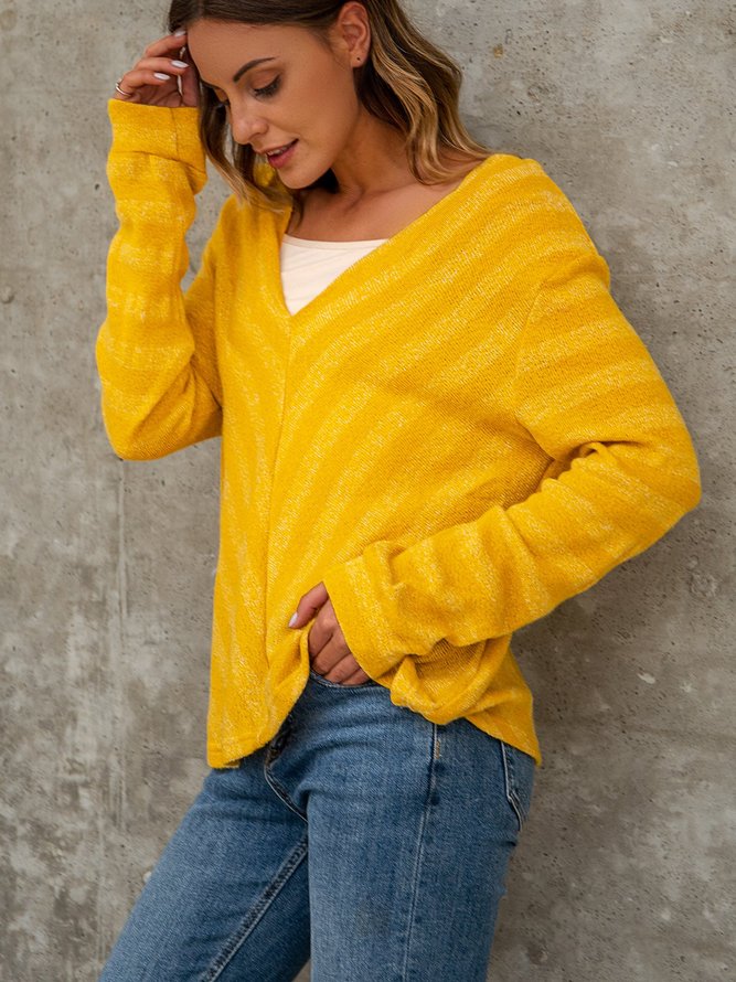 Gelb Paneeliert Baumwollmischung V-Ausschnitt Langarm Shirts & Blusen&Shirts