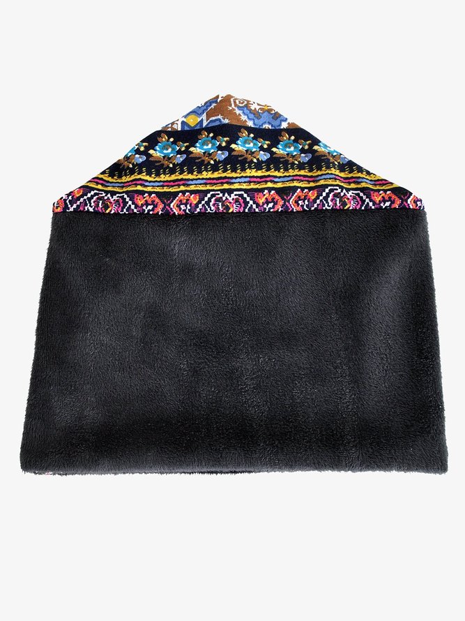 Retro Ethnisch Print Baumwolle Vlies Dual Benutzen Schal Mütze Hut