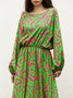 Grün Langarm Laternenärmel Regelmäßige Passform Urlaub Kleid