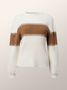 Elegant Bequem Lässig Pullover Khaki Weißer Streifen Rundhalsausschnitt