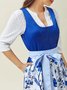 Elegant V-Ausschnitt Schnürung Geblümt  Dirndl Kleid drei St.