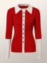Puffärmel Farbblock Elegant Pullover Bluse