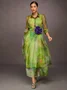Zufälliger Druck Elegant Maxikleid Mit Geblümt Gürtel