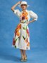 Elegant Geblümt Hemdkragen Ballon-Ärmel Bluse