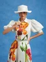 Elegant Geblümt Hemdkragen Ballon-Ärmel Bluse