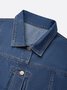 Lässig Denim Hemdkragen Unifarben Mantel