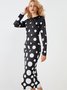 Polka Dots Herbst Elegant Täglich Langarm U-Boot-Ausschnitt S-Linie Regelmäßig Regelmäßig Größe Kleider für Damen