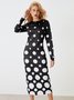 Polka Dots Herbst Elegant Täglich Langarm U-Boot-Ausschnitt S-Linie Regelmäßig Regelmäßig Größe Kleider für Damen