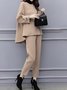 Unifarben Rundhals Elegant Bluse mit Hose Zweiteiliges Set