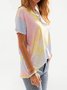 Gelb Baumwollmischung Kurzarm Batik Rundhals T-Shirt
