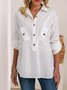 Weiß Unifarben Baumwollmischung Normal Langarm Shirts Bluse
