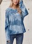 Blau Baumwollmischung Langarm Rundhals Blusen & Shirts