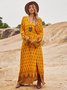 Gelb Baumwollmischung Paneeliert Böhmisch V-Ausschnitt Kleider