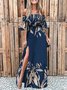 Elegant Geblümt U-Boot-Ausschnitt Print Kleid