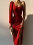 Elegant Unifarben Carmen Schlitz Kleid