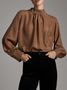Elegant Regelmäßige Passform Unifarben Langarm Bluse