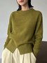 Grün Täglich Langarm Unifarben Einfach Regelmäßige Passform Pullover