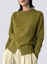 Grün Täglich Langarm Unifarben Einfach Regelmäßige Passform Pullover