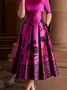 Satin Elegant Rundhals  Blumenmuster Kleid