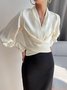 Unifarben V-Ausschnitt Regelmäßige Passform Elegant Bluse