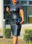 Unifarben Urban Regelmäßige Passform Minikleid Mit Nein Gürtel