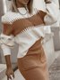 Elegant Bequem Lässig Pullover Khaki Weißer Streifen Rundhalsausschnitt