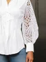 Unifarben Urban Regelmäßige Passform Hemdkragen Patwork  Spitze Bluse