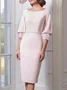 Elegant Unifarben Rundhals  Satin Regelmäßige Passform Midi  Kleid