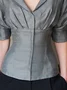 Unifarben Elegant Regelmäßige Passform Schalkragen Bluse