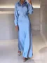 Unifarben Satin Hemdkragen Urban Kleid mit Gürtel