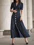 Elegant Regelmäßige Passform V-Ausschnitt Geknöpft Polka Dots Kleid
