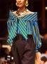 Elegant Gestreift Schleife Schulterfrei Bluse