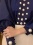Satin Elegant Unifarben Nachgemachte Perlen Mock Neck Ballon-Ärmel Bluse