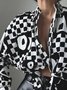 Lässig Kariert Print Hemdkragen Bluse