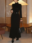 Elegant Unifarben Mock Neck Pullover Maxikleid mit Gürtel