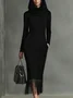 Elegant Unifarben Quaste Kapuze Midikleid