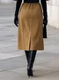 Elegant Geknöpft Unifarben Midi Rock Kein Gürtel