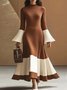 Elegant Farbblock Bell-Ärmel Stehkragen Strickkleid