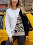 Weiß Baumwollmischung Leopard Rundhals Lässig Pullover