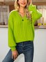 Grün Langarm V-Ausschnitt Baumwollmischung Unifarben Pullover
